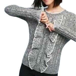 Anthropologie Eri + Ali Preston Gray Ruffle Knit Sweater